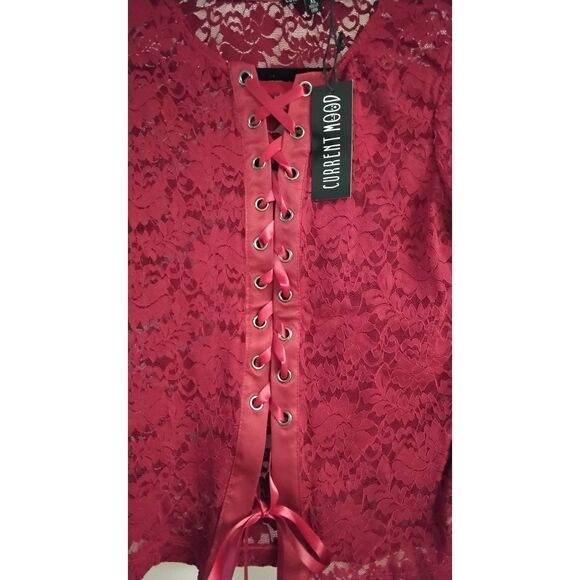NWOT~Dolls Kill Current Mood Red Lace Romanticized Intentions Long Sleeve Top XL - Picture 2 of 6